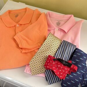 Saddlebred Lot of Two Cotton Pique Polos and 4 Silk Ties Size L